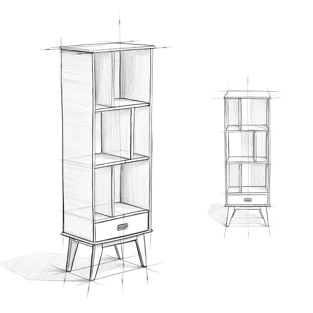 Draper Solid Hardwood 64 In. X 22 In. Mid-Century Modern Bookcase and Storage Unit in Medium Auburn Brown
