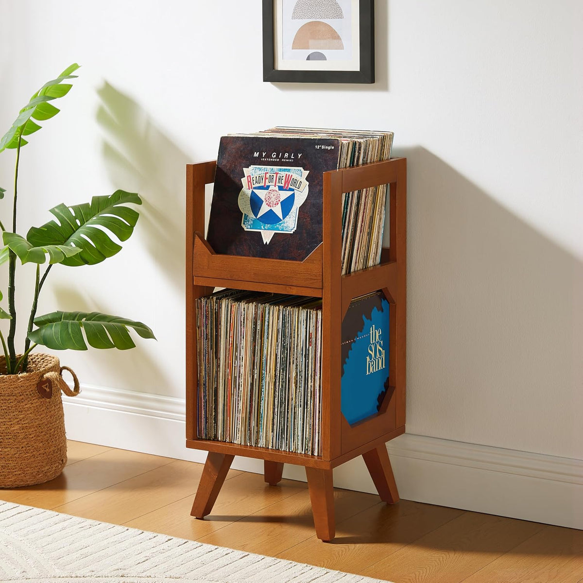 Asheville Small Mid-Century Modern Record Stand, Vinyl Storage, Holds up to 130 Records, Walnut