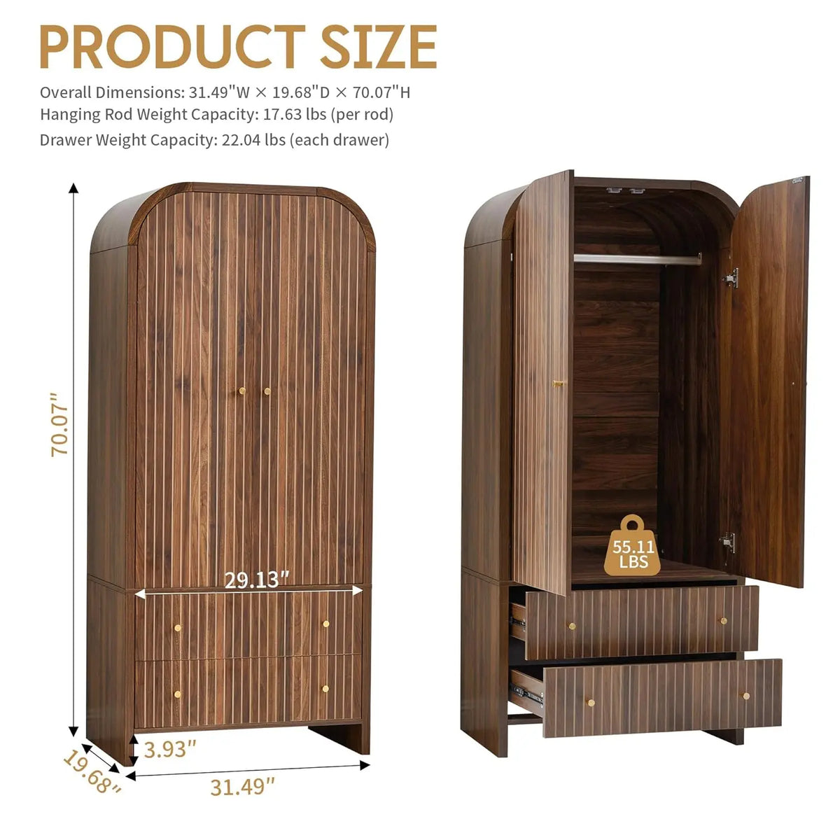 The Valencia Arched Walnut Wardrobe
