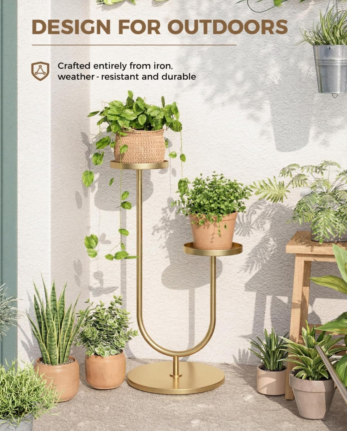 Indoor Corner Plant Stands 2 Tier Plant Shelf for Tall Plant Holder Black Plant Shelves for Living Room Bedroom Midcentury Modern Home Decor(Gold)