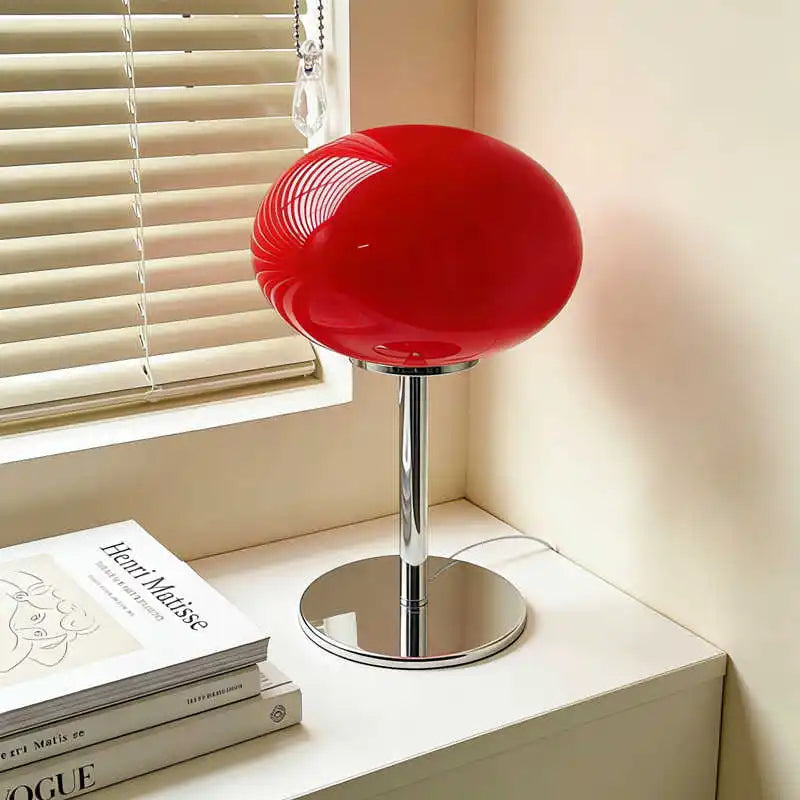 Fontaine Collection | Sculptural Atomic-Era Ceramic Table Lamp - featuring close-up joinery and artisanal finish quality in a Mid-Century Modern living room setting.