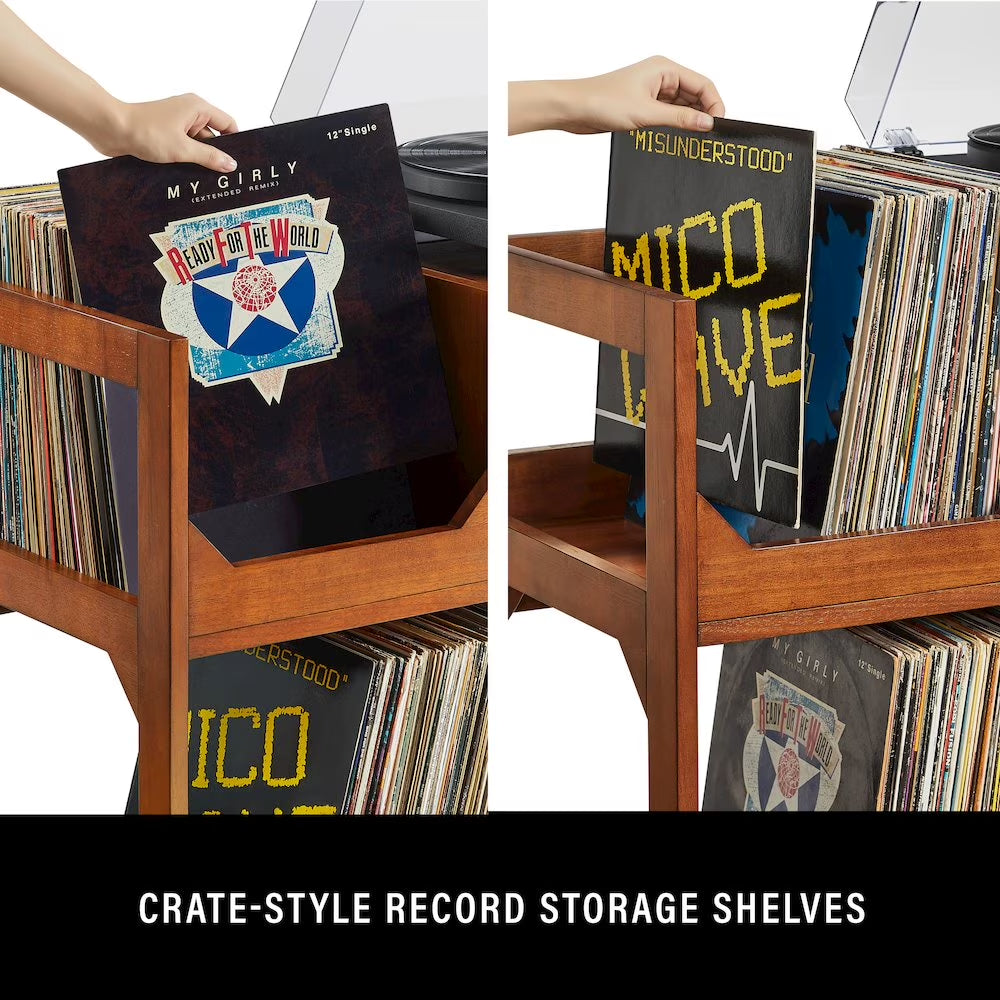Asheville Mid-Century Modern Media Console Record Player Stand, Storage for Vinyl Records