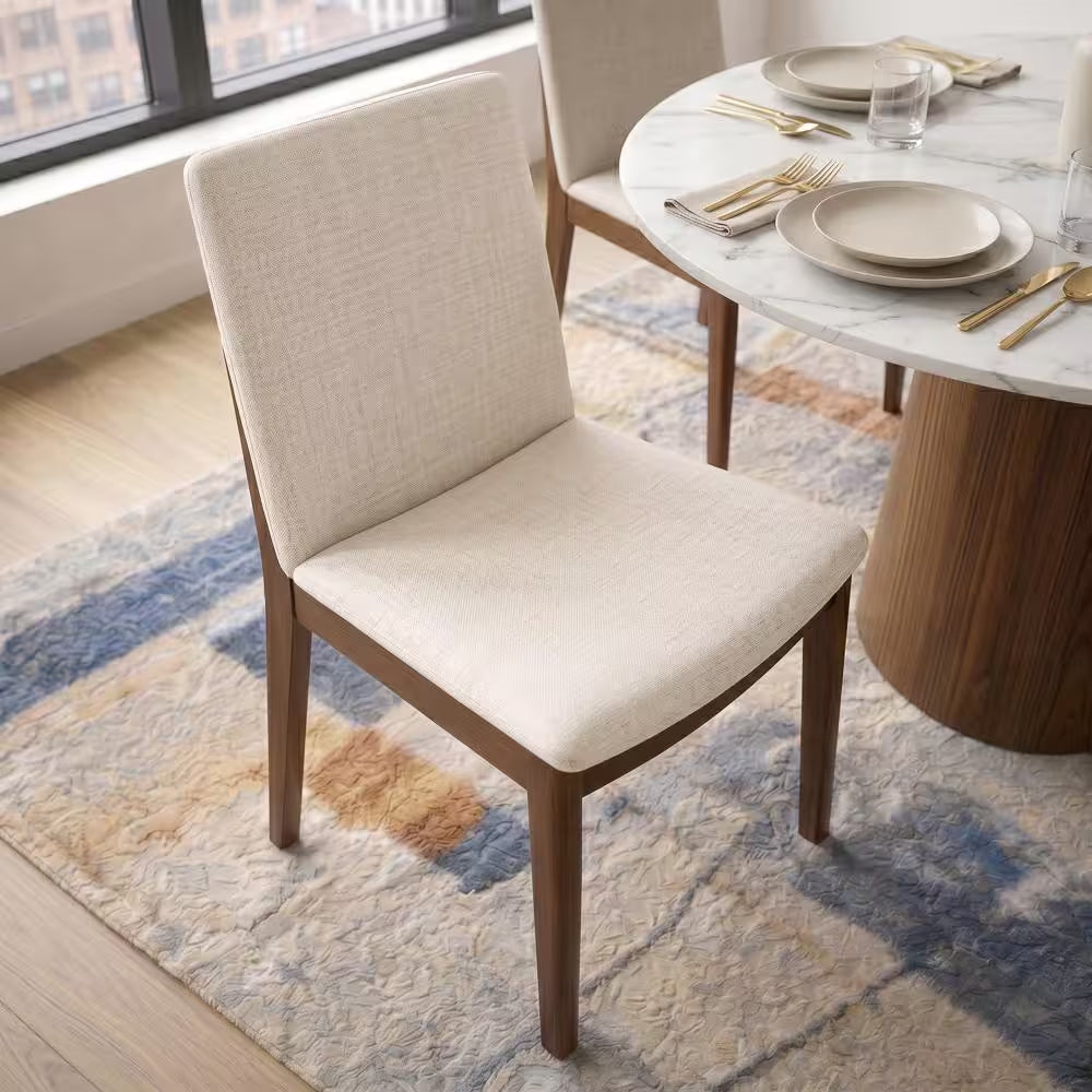 Valentine Mid-Century Modern Beige Fabric Dining Chair (Set of 2)