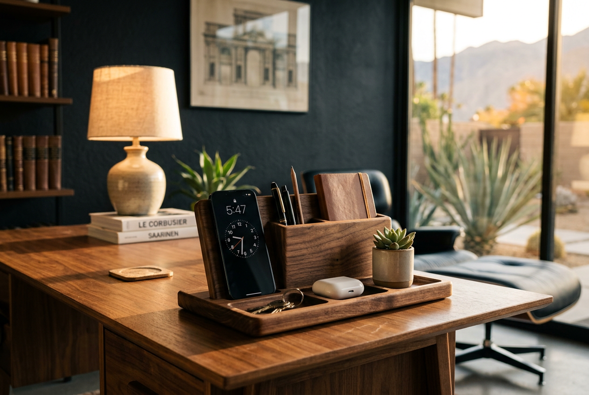 Walnut Multifunction Organizer & Phone Dock | Command Center