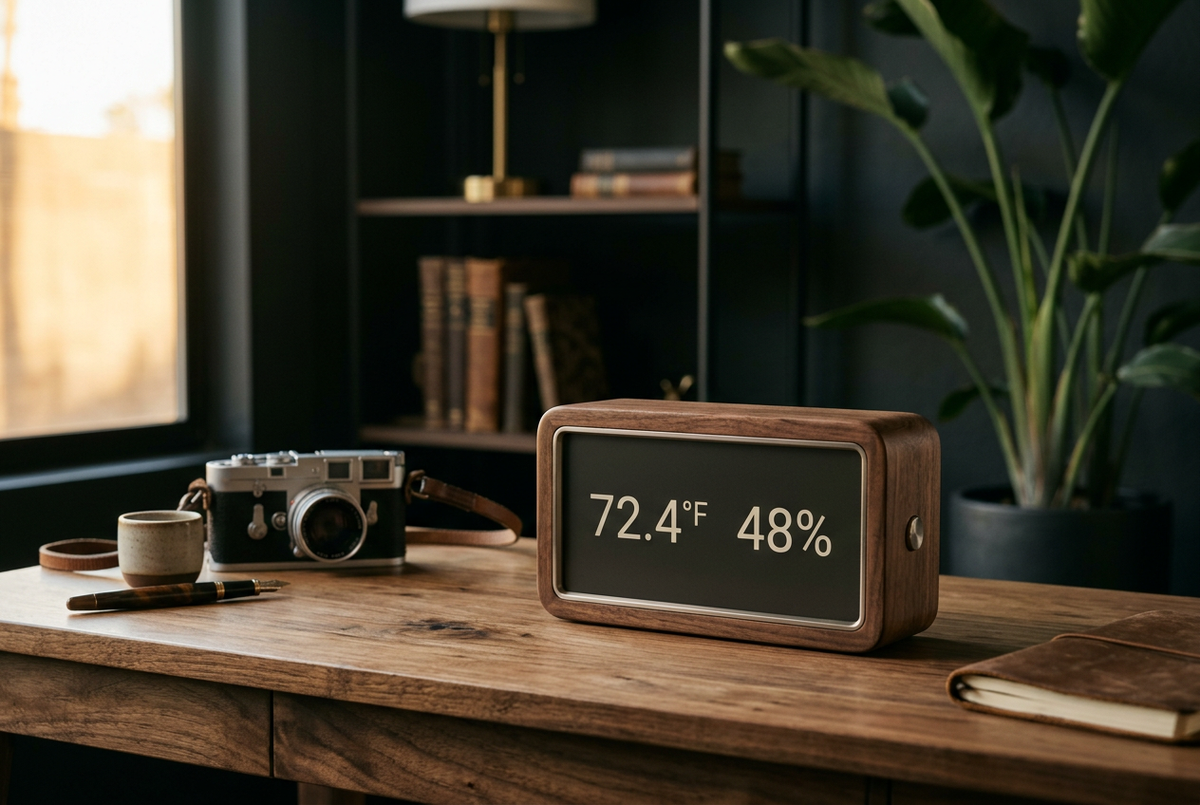 Walnut Temperature & Humidity Display | Climate Monitor