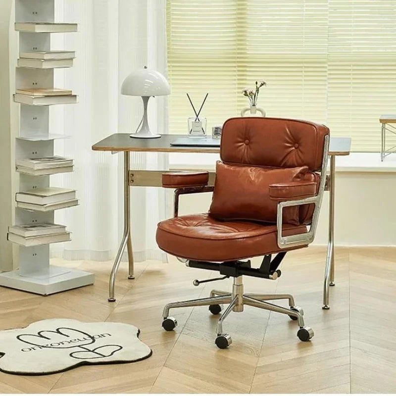 Dresden Collection | Sculptural Leather-Wrapped Executive Swivel - captured in a curated lifestyle vignette in a Mid-Century Modern living room setting.