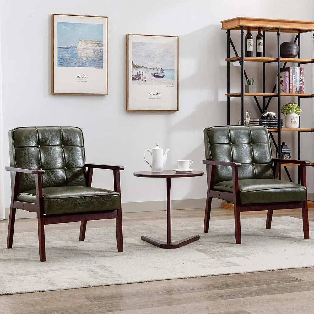 Belmont Collection | Sculptural Leather-Wrapped Cognac Leather Accent Chair - featuring close-up joinery and artisanal finish quality in a Mid-Century Modern living room setting.