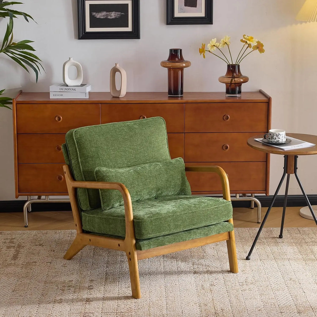 Valencia Collection | Sculptural Desert-Modern Chenille Accent Chair - highlighting material texture and craftsmanship detail in a Mid-Century Modern living room setting.