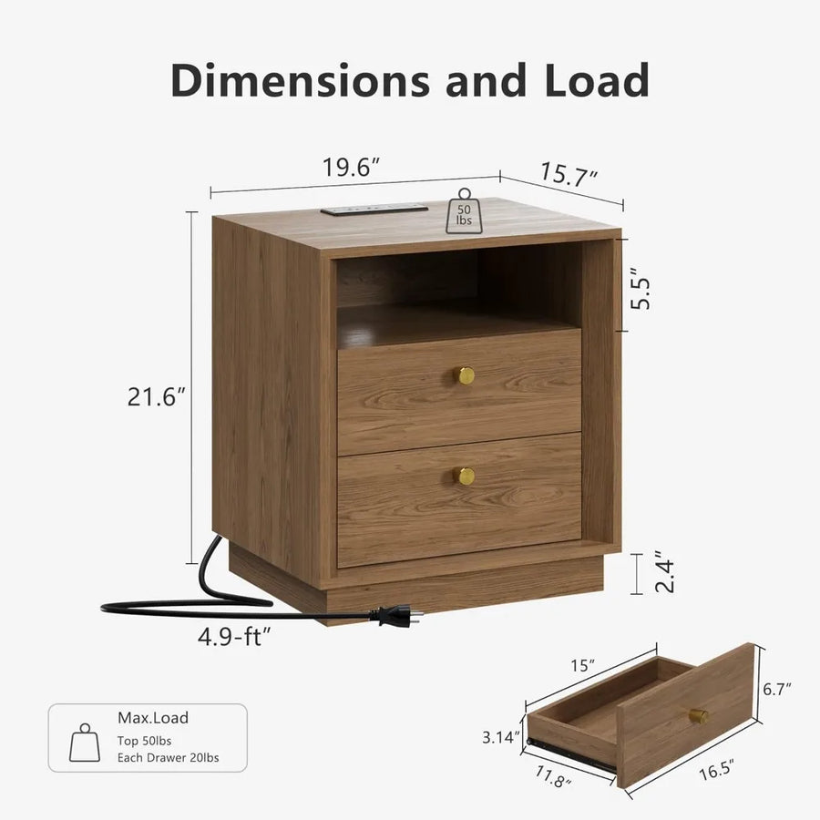 Belmont Collection | Drawer Charging-Enabled Walnut Nightstand - showcasing full sculptural form and curated finish in a Mid-Century Modern bedroom setting.