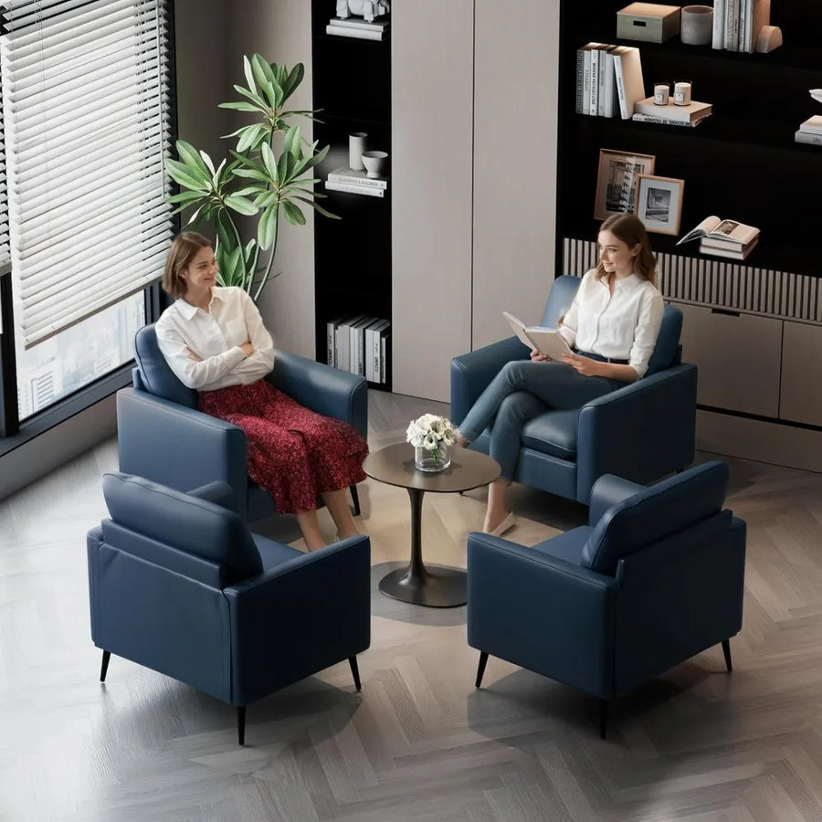 Blue Mid Century Modern Faux Leather Accent Chairs Set of 2 – Ergonomic Elegance for Your Space