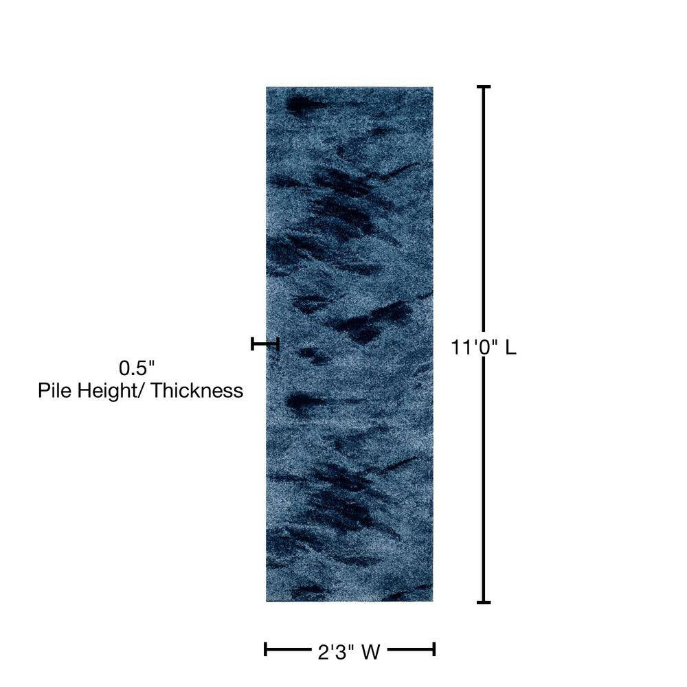 Retro Light Blue/Blue 2 Ft. X 11 Ft. Gradient Runner Rug