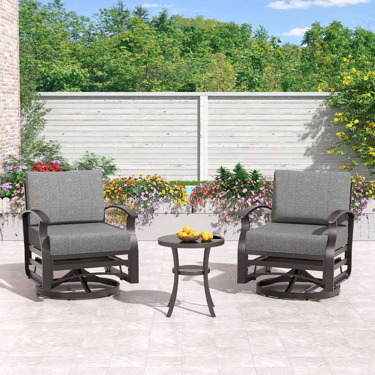 Aluminum Patio Furniture Set,7 Piece Modern Metal Outdoor Patio Furniture W/5.1'' Thick Cushion and Swivel Chairs,Patio Conversation Sets for Porch,Deck,Grey