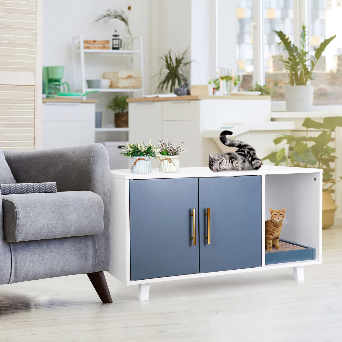 Modern Wood Pet Crate Cat Washroom Hidden Litter Box Enclosure Furniture House