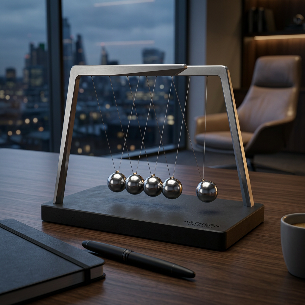 Machined Steel Newton's Cradle | Dresden Collection - Executive physics toy on charcoal base.