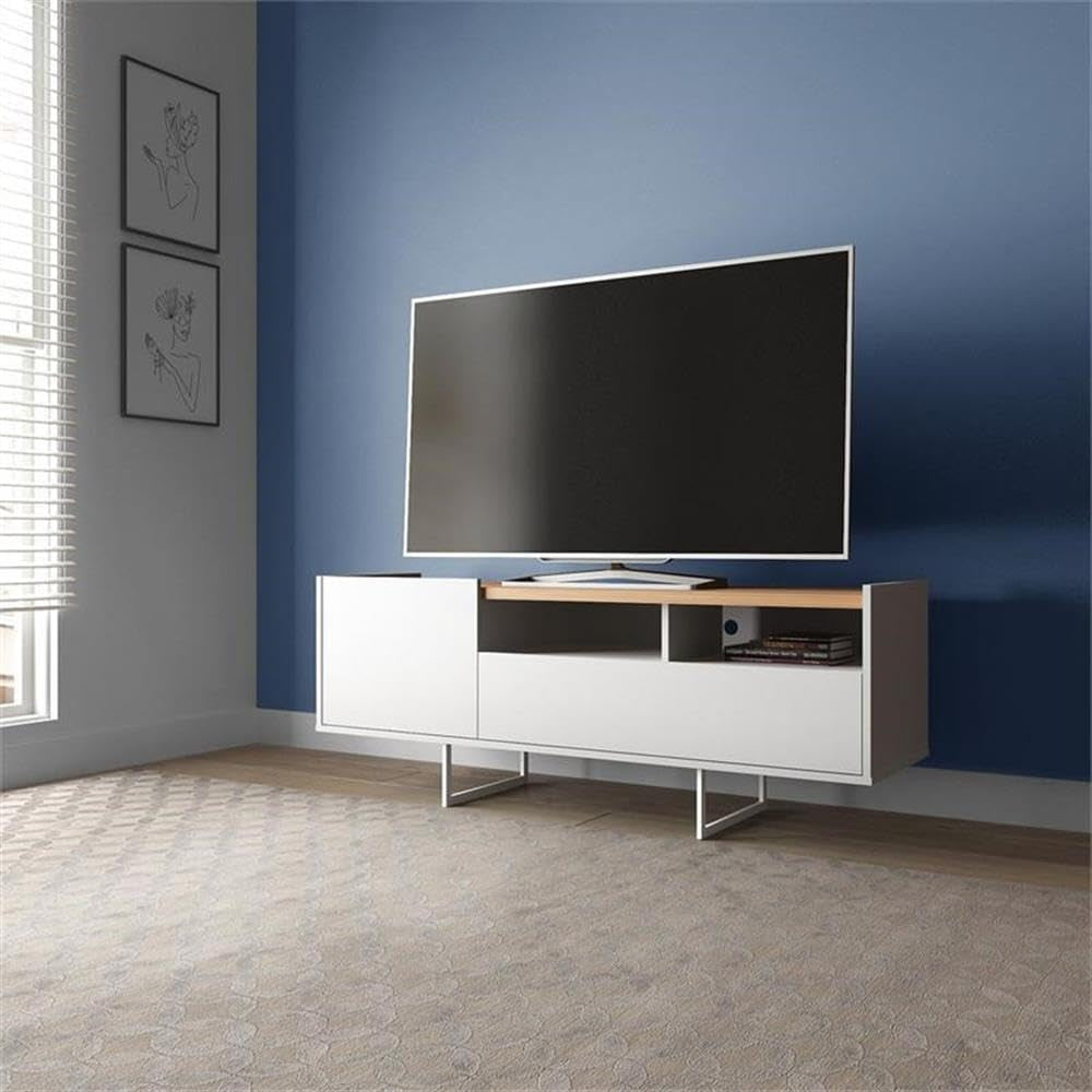 Winston 53.14" TV Stand with 4 Shelves, 53.14 Inches, White and Cinnamon