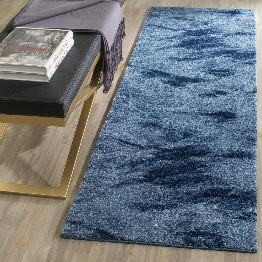 Retro Light Blue/Blue 2 Ft. X 11 Ft. Gradient Runner Rug