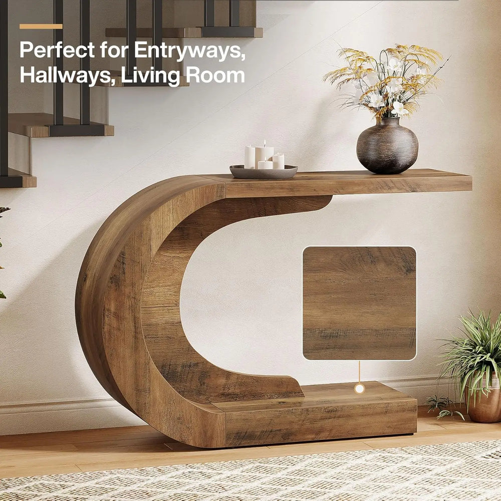Mid-Century Modern C-Shaped Console Table - Elegant Wood Accent for Entryway & Living Room