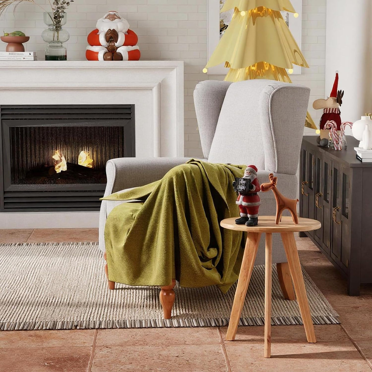 High Wingback Chairs with Table - Midcentury Modern Accent Chair for Living Room, Upholstered Armchair with Solid Legs, Light Grey Living Room Chairs for Living Room, Bedroom, Balcony