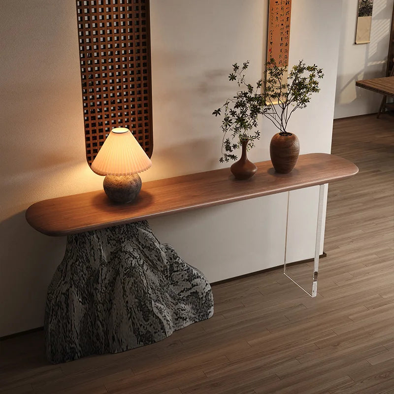 Dresden Collection | Desert-Modern Walnut Console - demonstrating proportional harmony within the collection in a Mid-Century Modern entryway setting.
