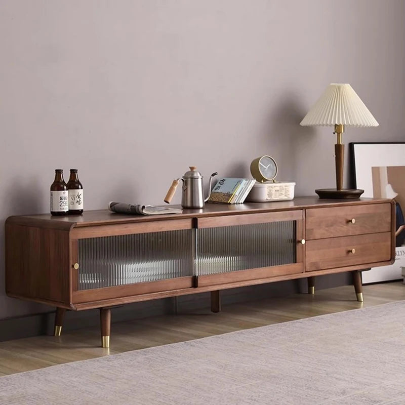Belmont Collection | Hairpin-Legged Nordic Walnut Media Console - demonstrating proportional harmony within the collection in a Mid-Century Modern entryway setting.