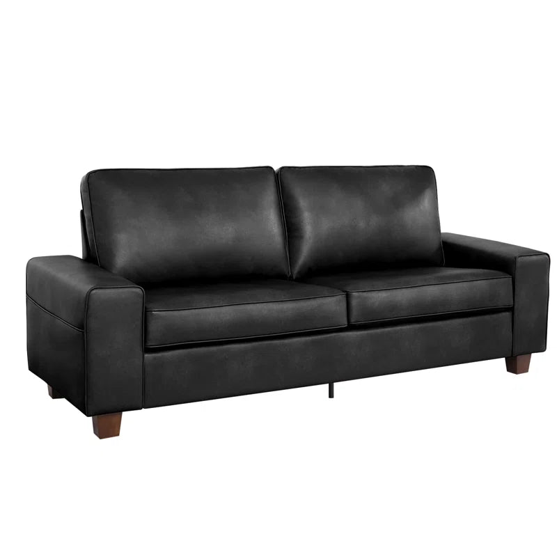 Gilmar 89" Upholstered Vegan Leather Sofa with Square Arms and Storage Pockets