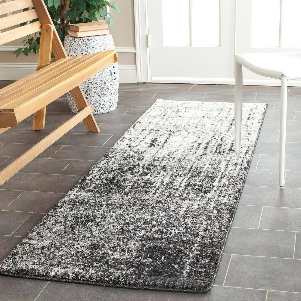 Retro Black/Grey 2 Ft. X 9 Ft. Solid Runner Rug