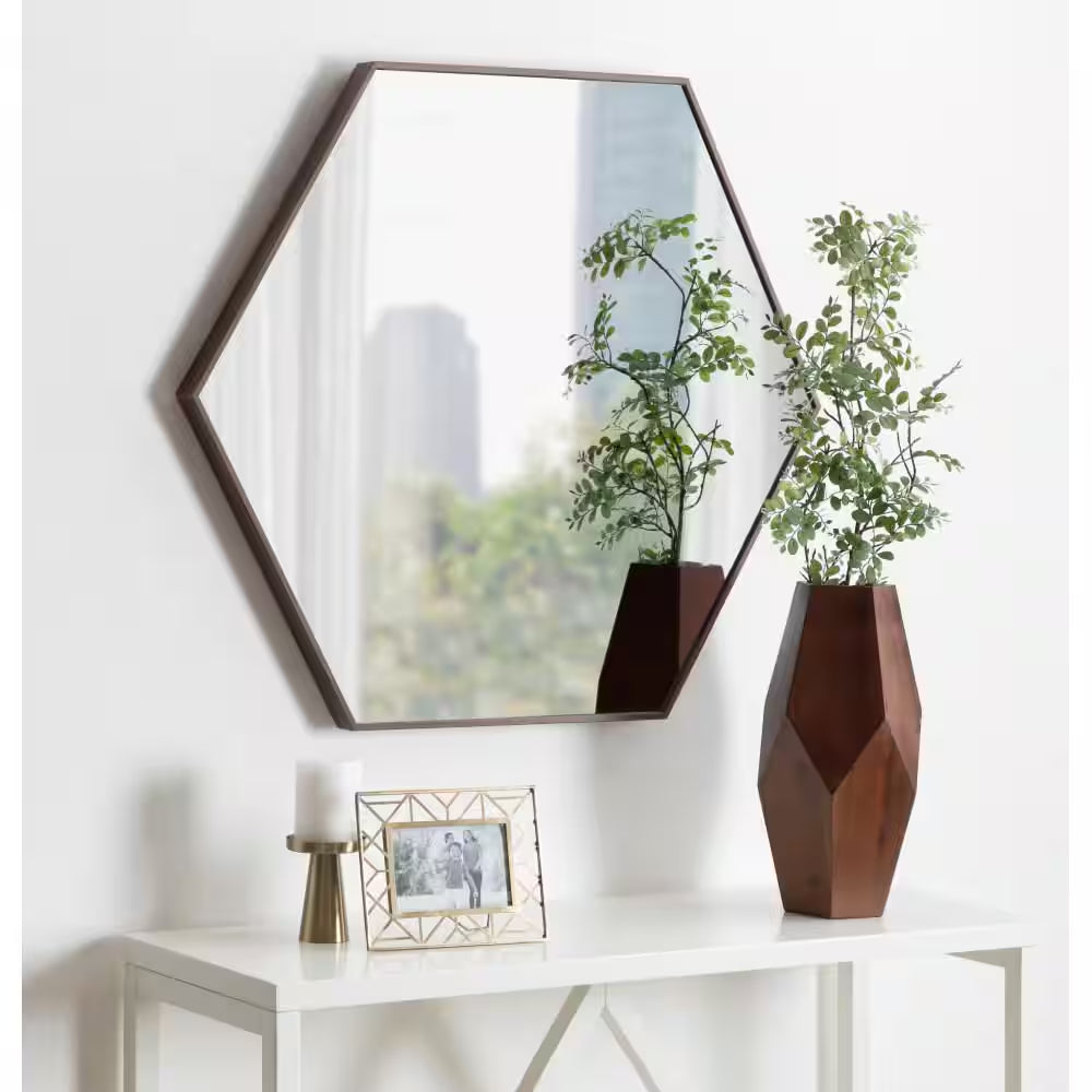 Medium Novelty Walnut Brown Contemporary Mirror (34.75 In. H X 30.75 In. W)