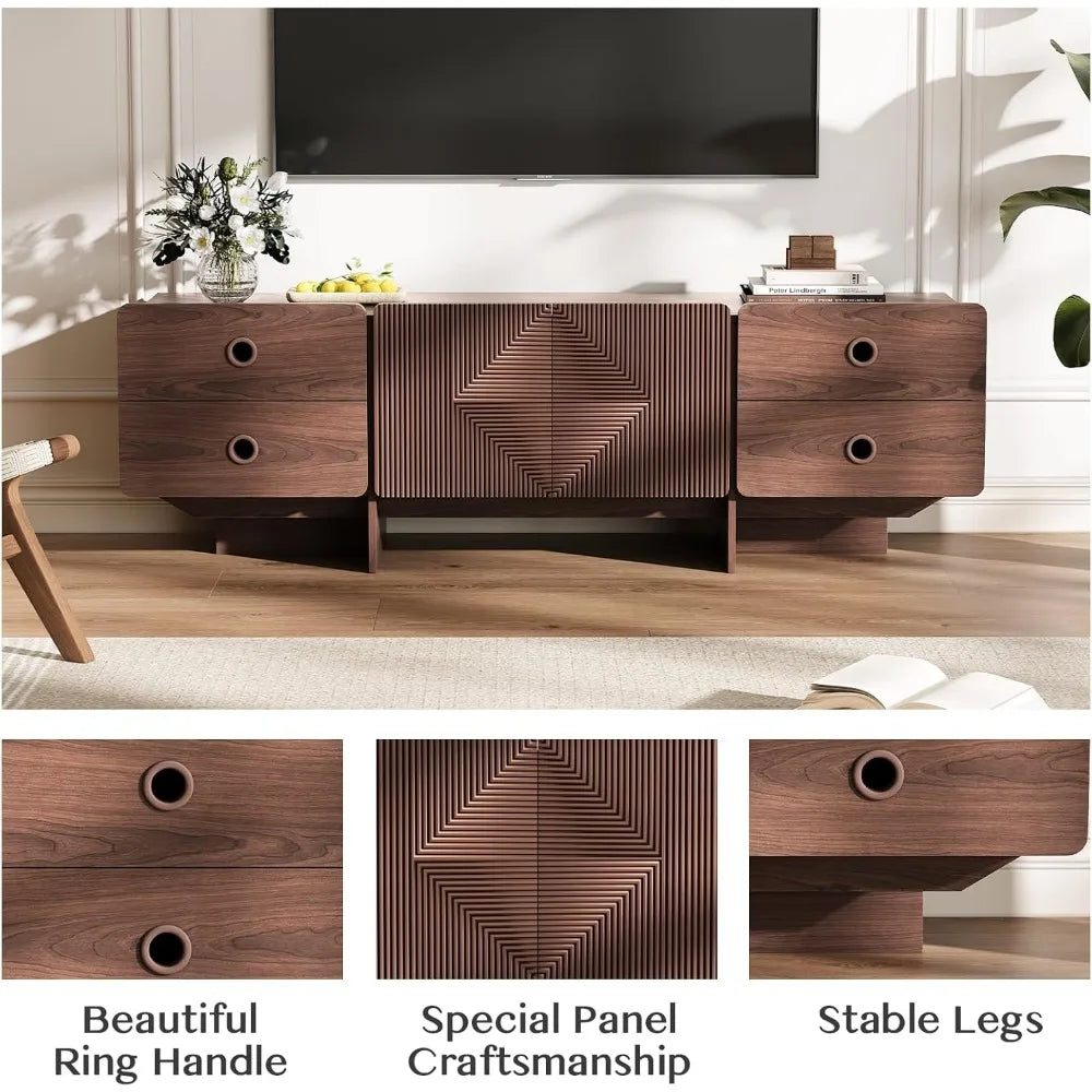Dresden Collection | Grand Display Walnut Console - captured in a curated lifestyle vignette in a Mid-Century Modern entryway setting.
