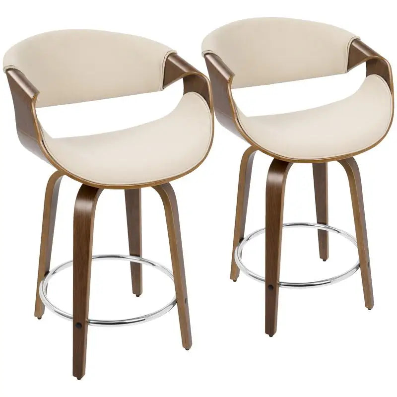 Astoria Collection | Sculptural Atomic-Era Walnut Swivel Counter Stool - presented at scale within a designed interior in a Mid-Century Modern dining room setting.