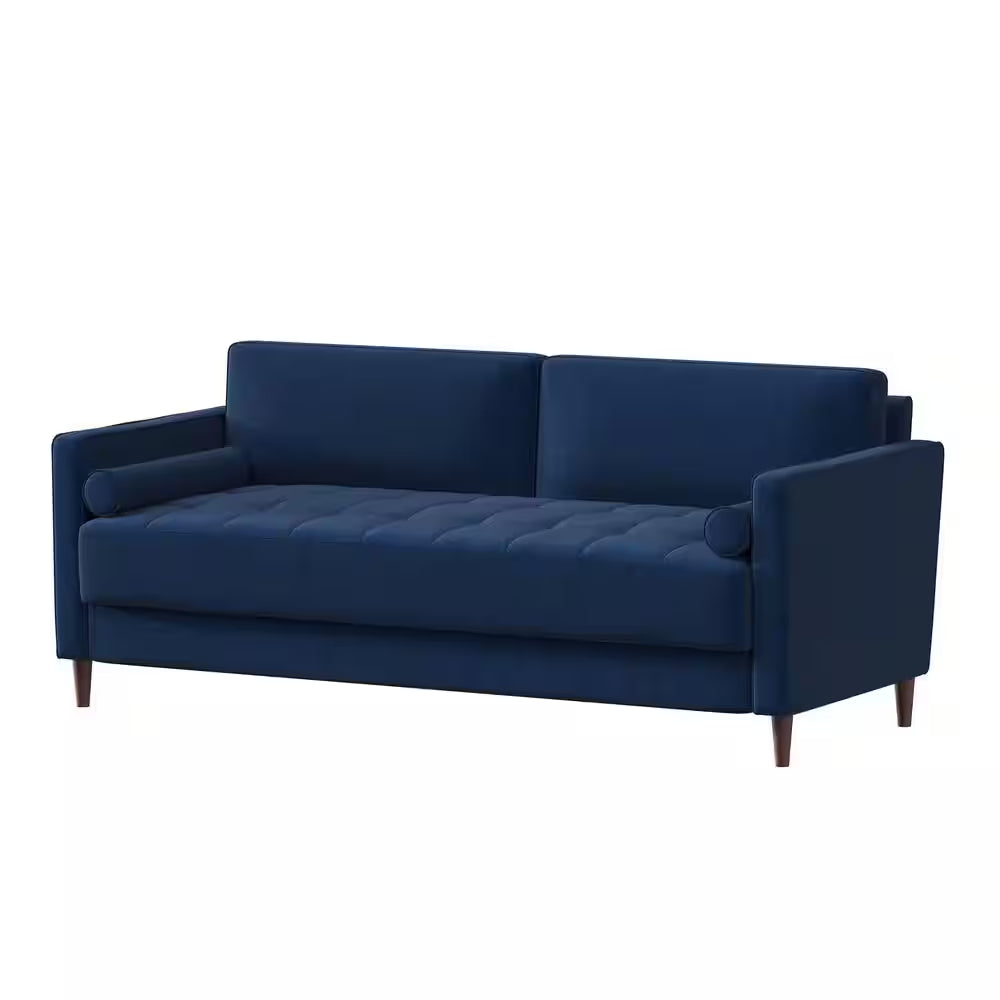 Lillith 75.6 In. Square Arm Polyester Mid- Century Modern Rectangle Sofa in Navy Blue