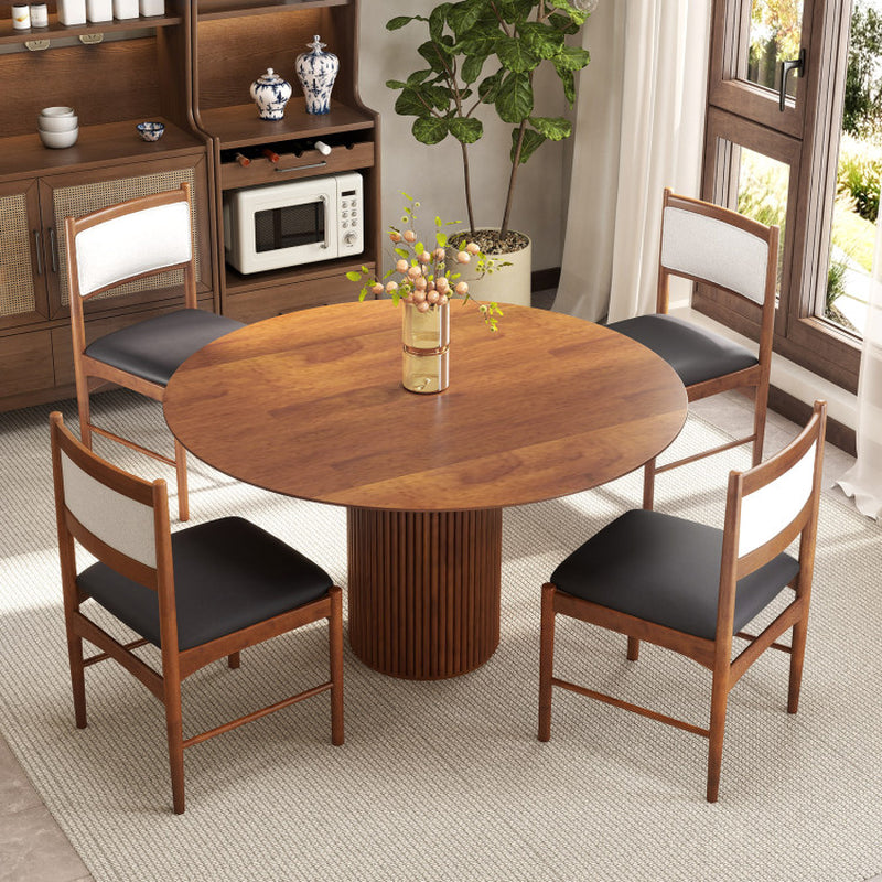 Wooden Dining Chair Set of 2 with Rubber Wood Frame and Faux Sherpa Backrest