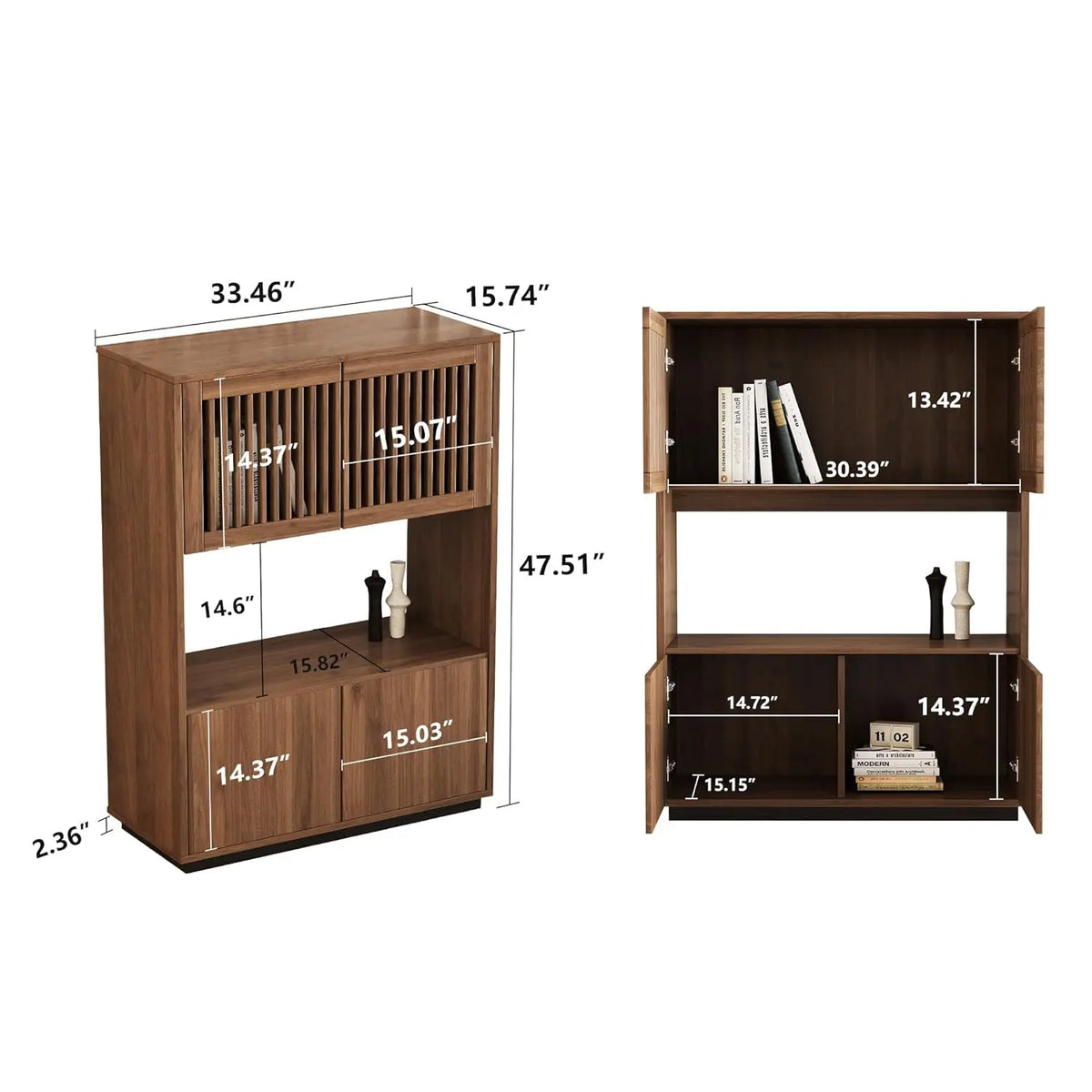 Dresden Collection | Compact Nordic Walnut Storage Cabinet - presented at scale within a designed interior in a Mid-Century Modern living room setting.