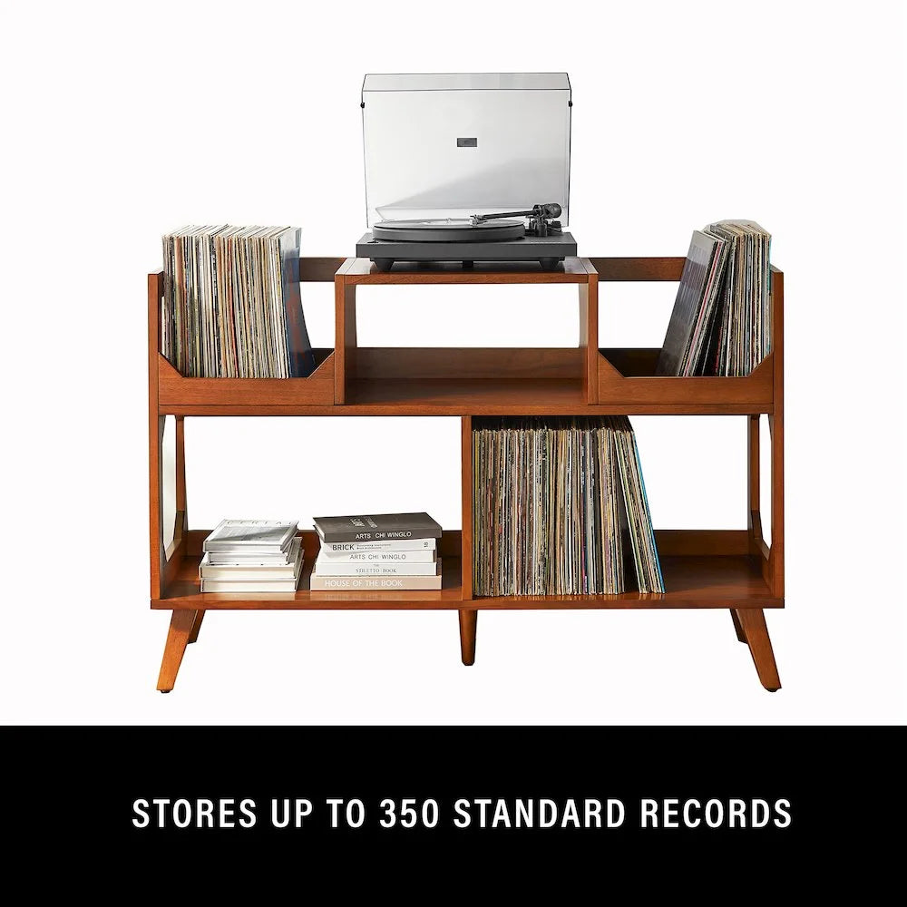 Asheville Mid-Century Modern Media Console Record Player Stand, Storage for Vinyl Records