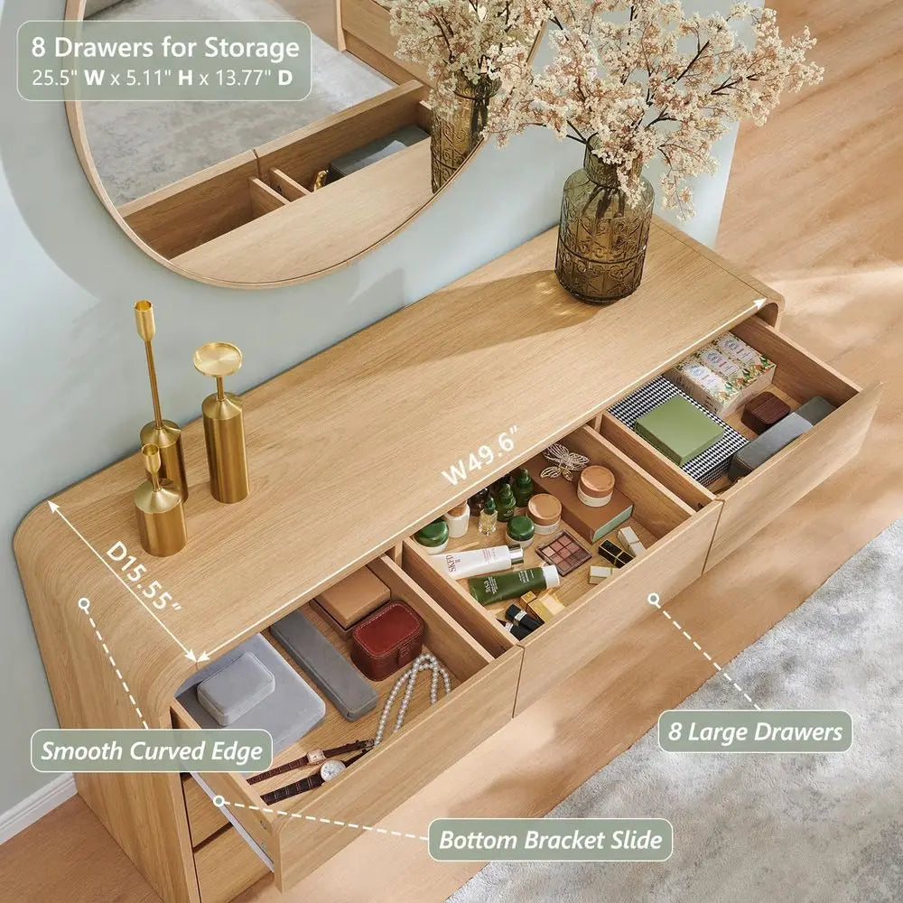Dresden Collection | Sculptural Curved Curved Oak Dresser - featuring close-up joinery and artisanal finish quality in a Mid-Century Modern bedroom setting.