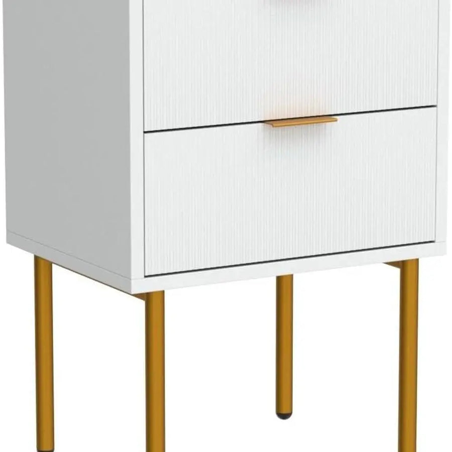 Belmont Collection | Fluted Gold-Trimmed Fluted Walnut Nightstand - showcasing full sculptural form and curated finish in a Mid-Century Modern bedroom setting.