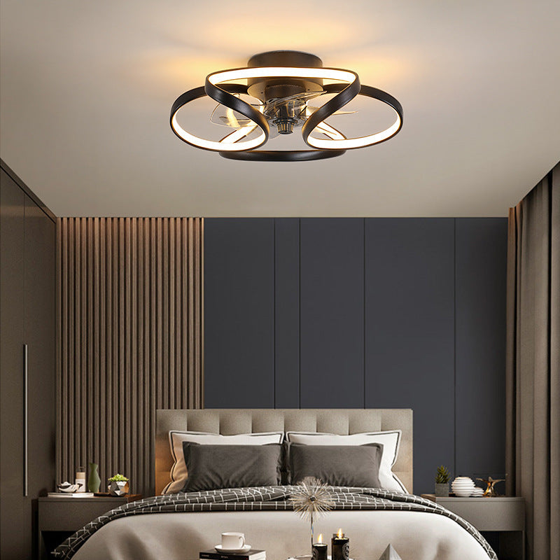 Fontaine Collection | Sculptural Atomic-Era Invisible Ceiling Fan - styled from an alternate angle revealing dimensional depth in a Mid-Century Modern living room setting.