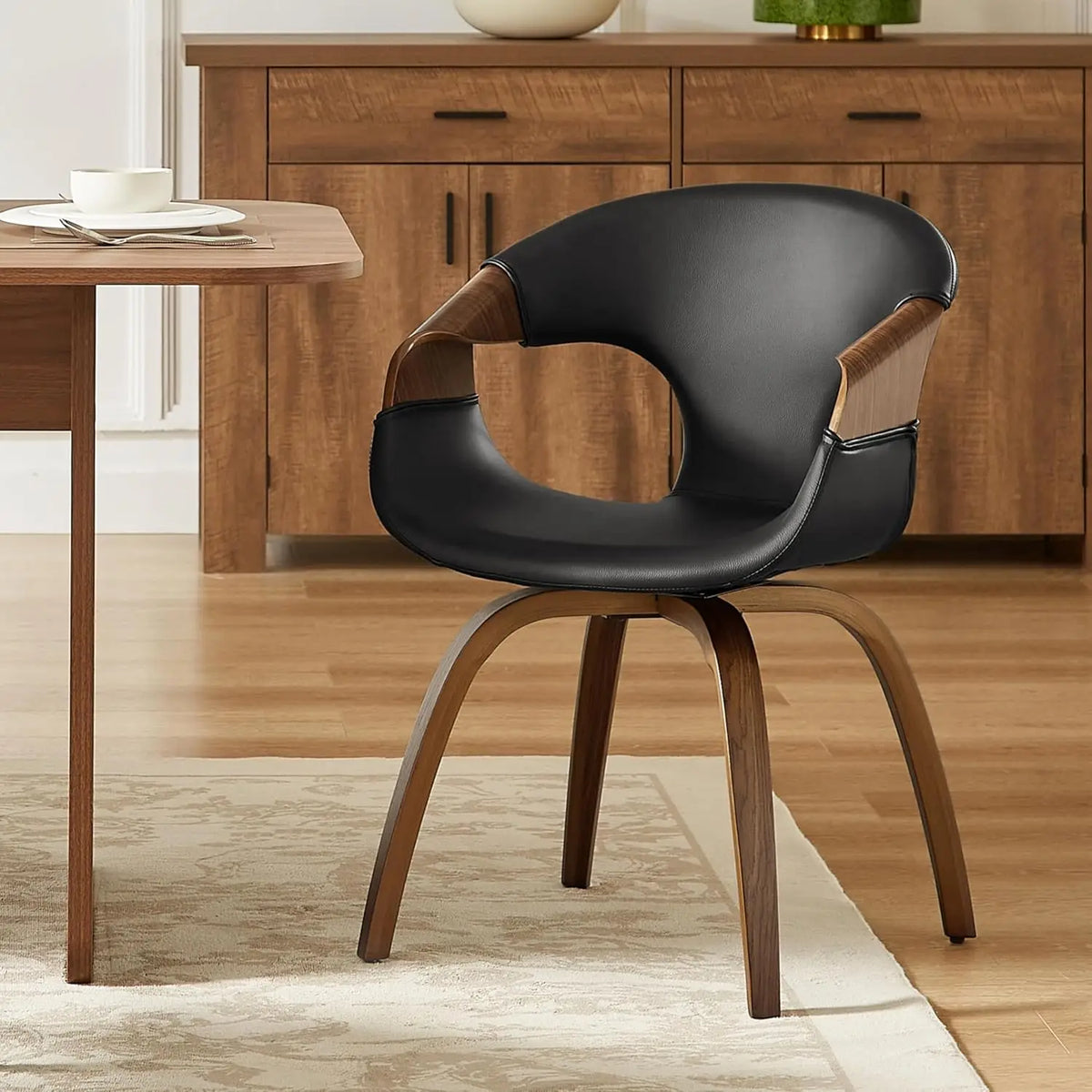 Belmont Collection | Atomic-Era Walnut & Brass - highlighting material texture and craftsmanship detail in a Mid-Century Modern living room setting.
