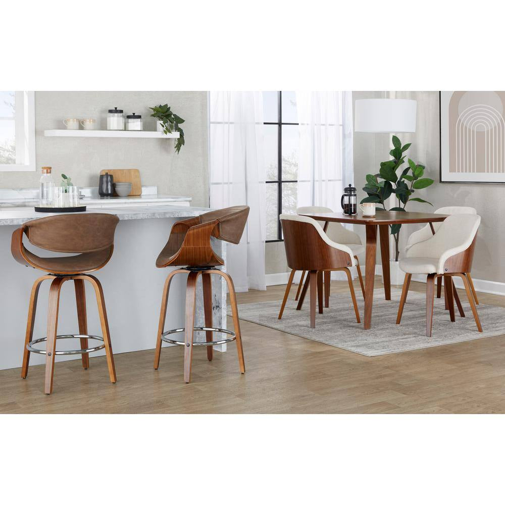 Bacci Mid-Century Modern Walnut and Cream Fabric Dining/Accent Chair in Wood