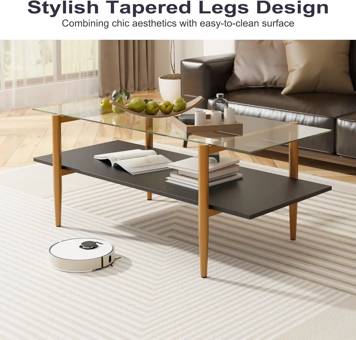 Fontaine Collection | Geometric Glass-Top Tempered Glass & Brass - captured in a curated lifestyle vignette in a Mid-Century Modern living room setting.