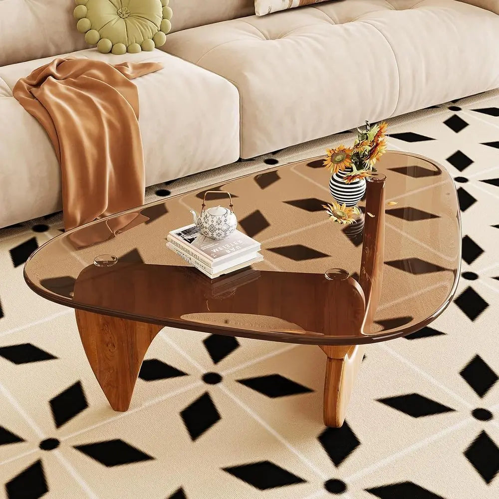 Belmont Collection | Atomic-Era Walnut Coffee Table - highlighting material texture and craftsmanship detail in a Mid-Century Modern living room setting.