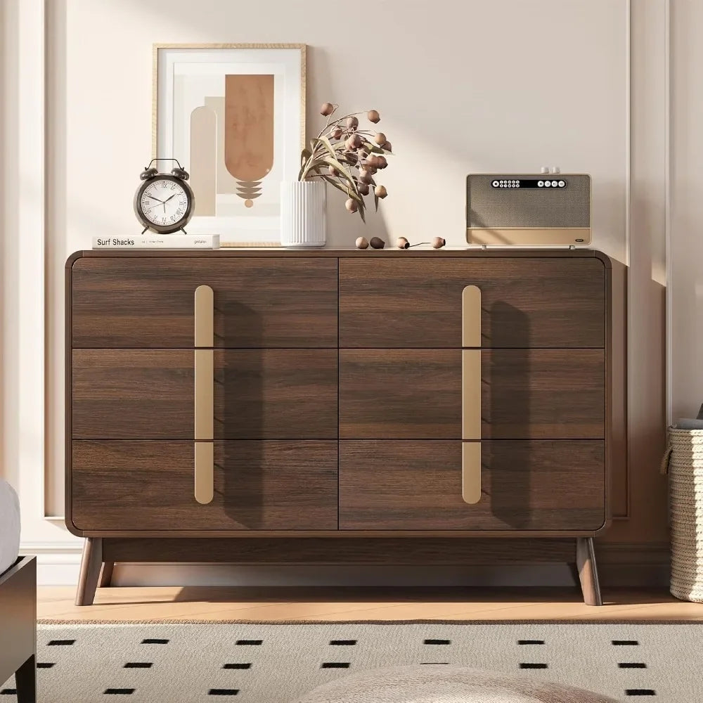 Astoria Collection | Tapered-Leg Atomic-Era Walnut Dresser - presented at scale within a designed interior in a Mid-Century Modern bedroom setting.
