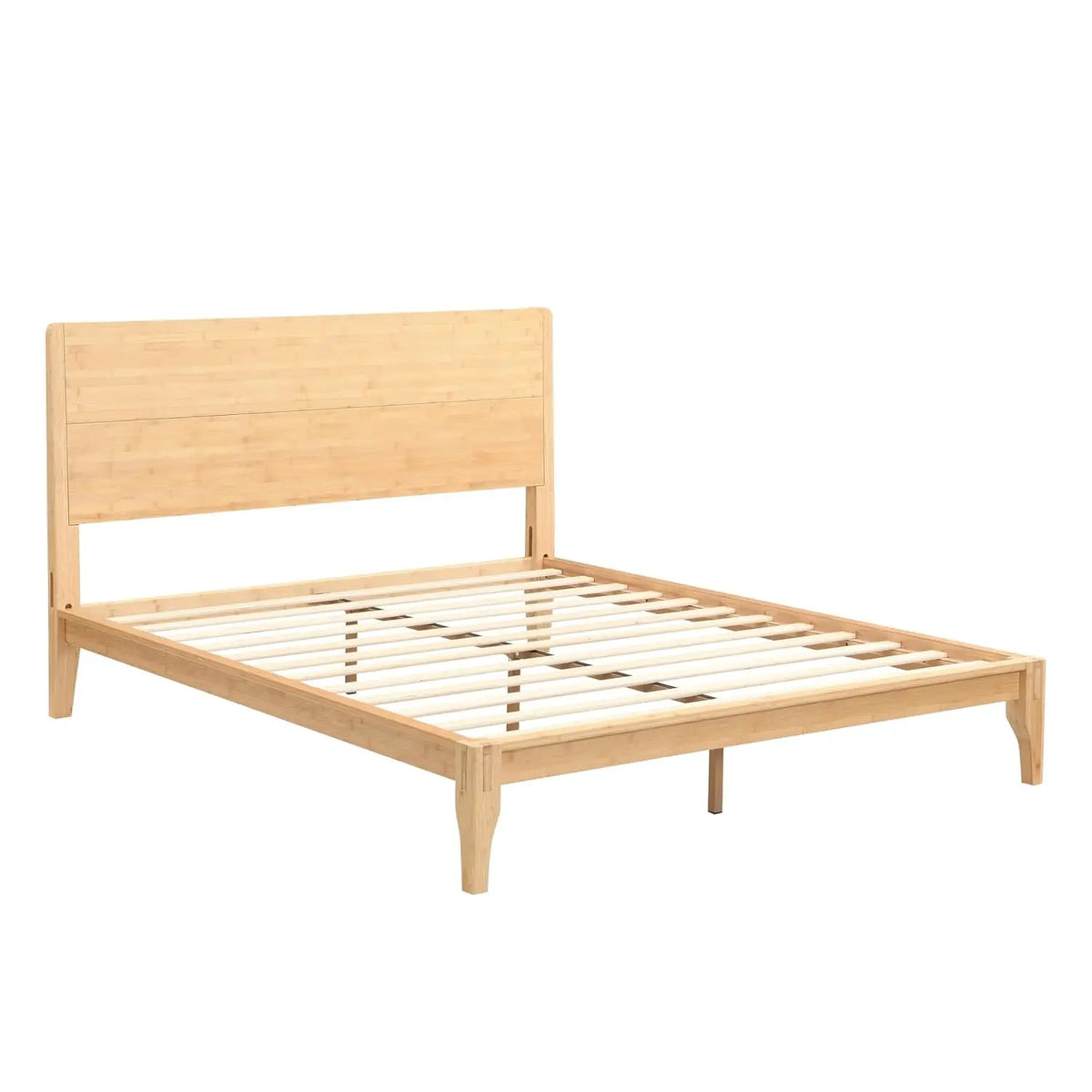 Ellington Collection | Atomic-Era Bamboo Platform Bed - featuring close-up joinery and artisanal finish quality in a Mid-Century Modern bedroom setting.