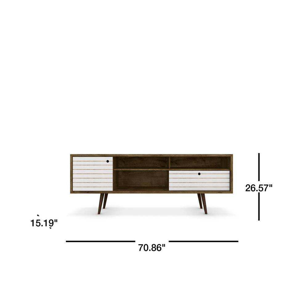 Liberty 70.86 In. Rustic Brown and White TV Stand Fits Tvs up to 65 In. with Storage Doors and Cable Management