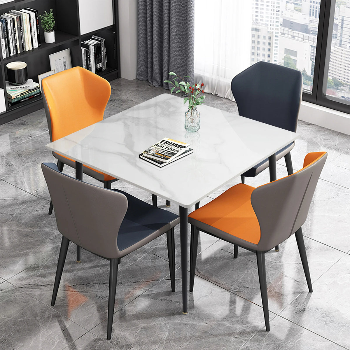 Dresden Collection | Hairpin-Legged Stone-Top Slate Dining Table - detail view 12 revealing design nuance in a Mid-Century Modern dining room setting.