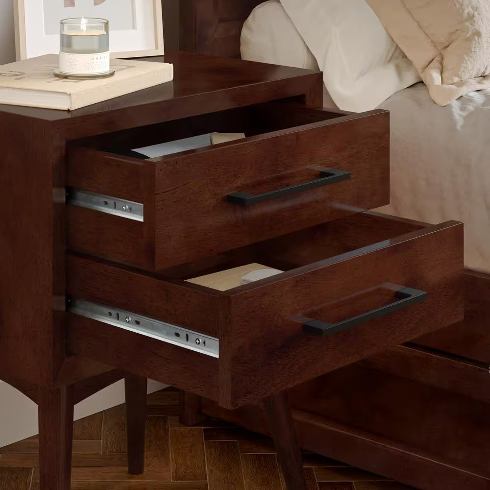 Pasadena Mid Century Modern Walnut 2 Drawer Nightstand
