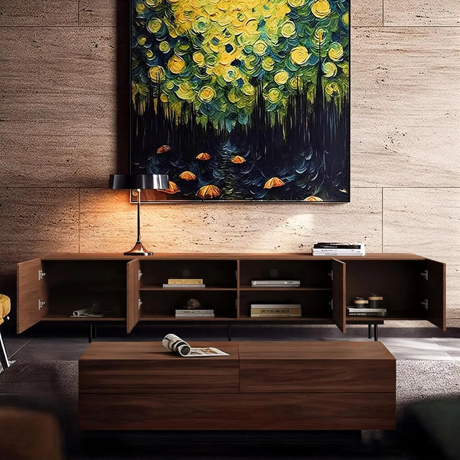 Dresden Collection | Tapered-Leg Atomic-Era Walnut Console - showcasing full sculptural form and curated finish in a Mid-Century Modern entryway setting.