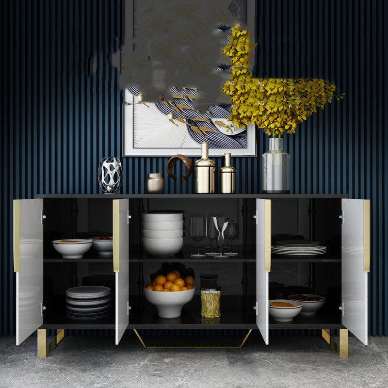 Marlowe Collection | Minimalist Brass-Accented Walnut Cabinet - styled from an alternate angle revealing dimensional depth in a Mid-Century Modern living room setting.