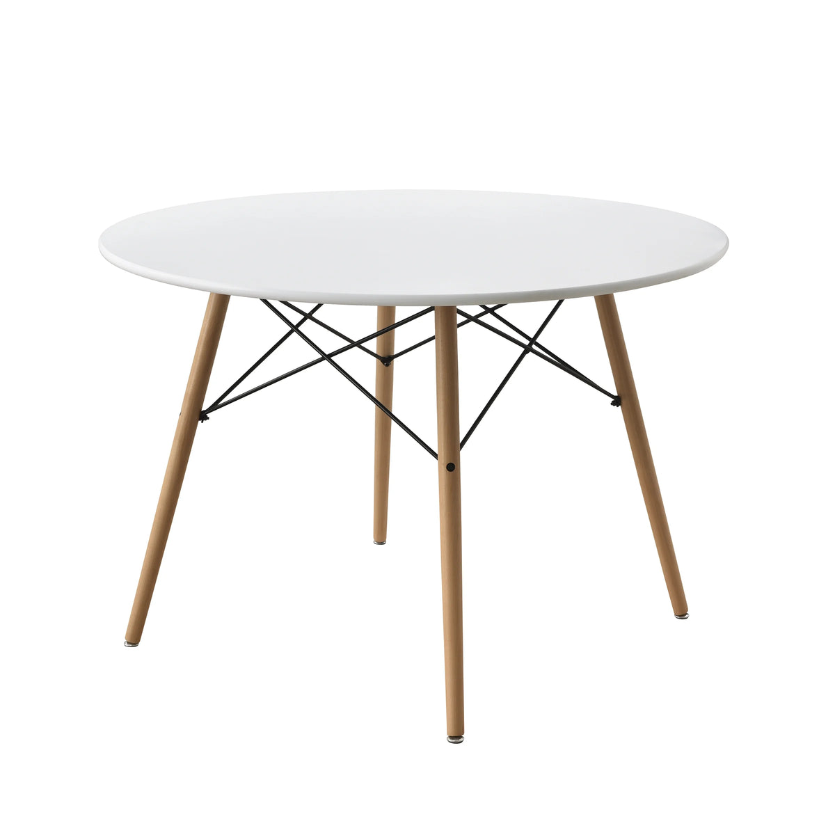 42 Inch round Modern Wood Dining Table, Mid-Century Style, Beech and White
