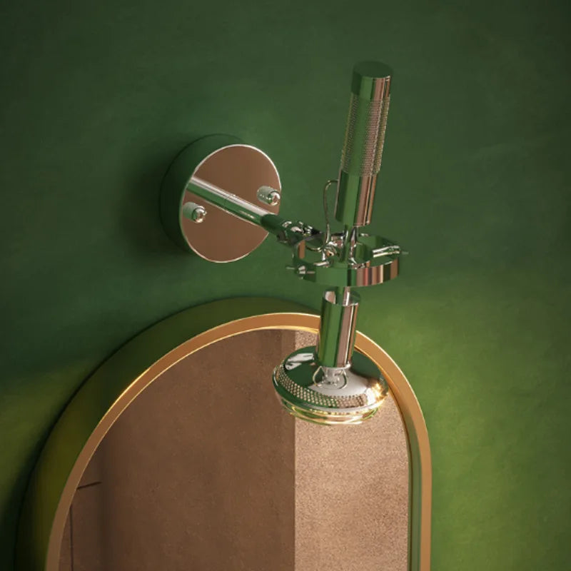 Ellington Collection | Geometric Chrome-Detailed Chrome Copper Sconce - showcasing full sculptural form and curated finish in a Mid-Century Modern living room setting.