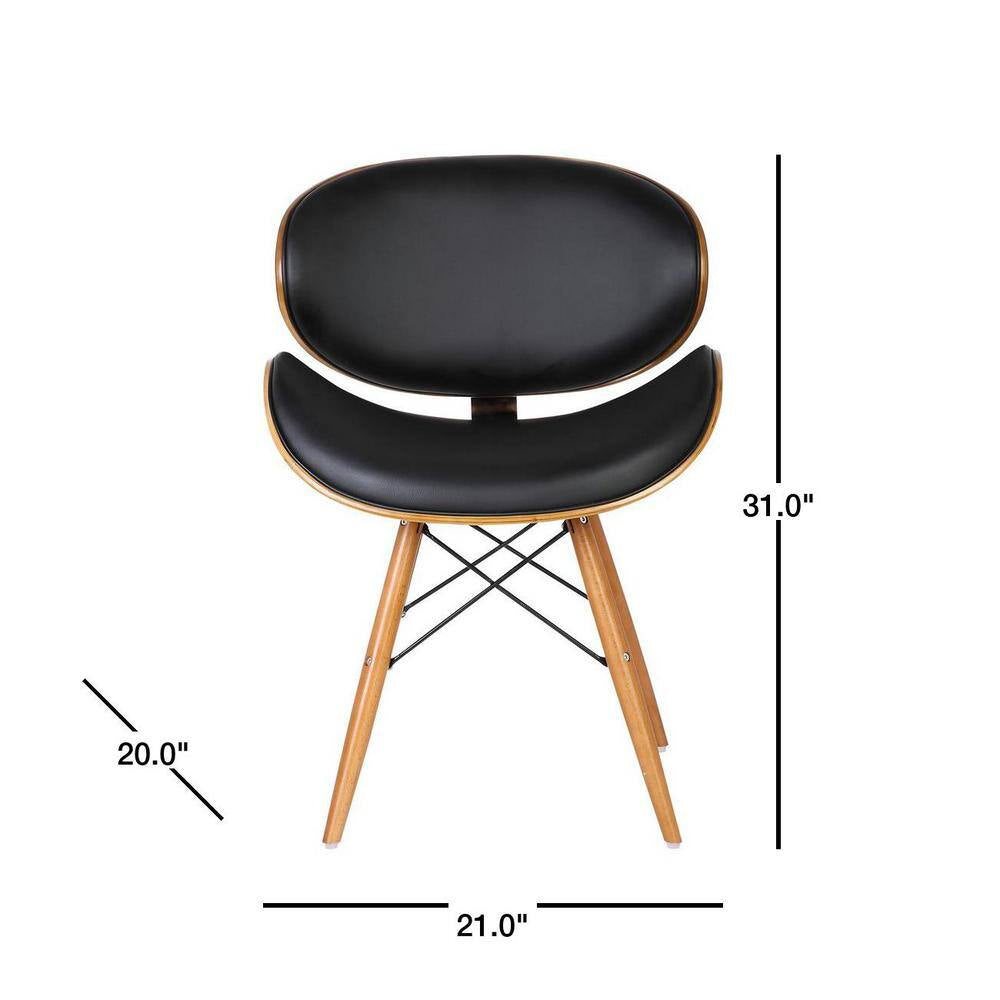 Cassie 31 In. Black Faux Leather and Walnut Wood Finish Mid-Century Dining Chair